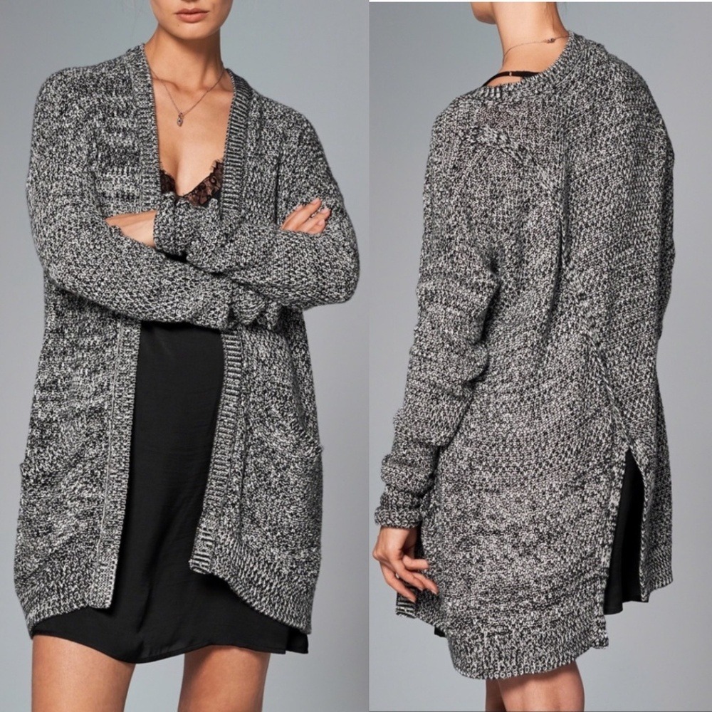 ABERCROMBIE & FITCH Marled Knit Open Front Cardigan Sze Small Split Back Sweater
